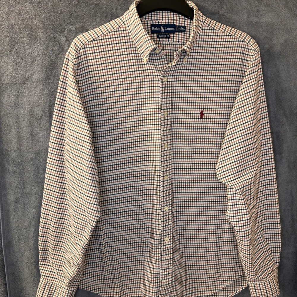 VTG Ralph Lauren Classic Fit Long Sleeve Button Down Shirt Plaid Checkered XL